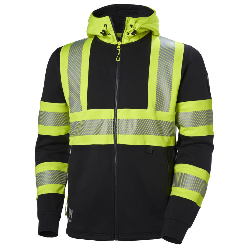 Helly Hansen 79273 ICU Yellow and Ebony Hi Vis Zip Hoodie Work Jacket Large