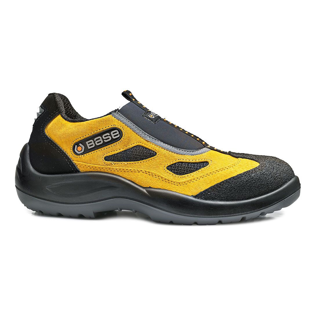 Base B0475 FOUR HOLES YELLOW AND BLACK SUEDE SLIP ON SAFETY TRAINERS UK 65