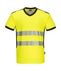 PW3 Workwear PW310 Yellow Cotton High Vis V Neck Mesh Insert T Shirt