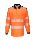 PW3 Workwear High Vis T184 Orange Black Long Sleeve Work Polo Shirt