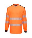 PW3 Workwear High Vis T185 Orange Black Long Sleeve Work T Shirt