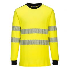 PW3 Workwear FR701 Yellow Black FR High Vis Long Sleeve Crew T Shirt
