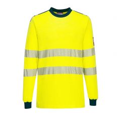 PW3 Workwear FR701 Yellow Navy FR High Vis Long Sleeve Crew T Shirt