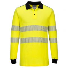 PW3 Workwear FR702 Yellow Black FR Long Sleeve High Vis Polo Shirt