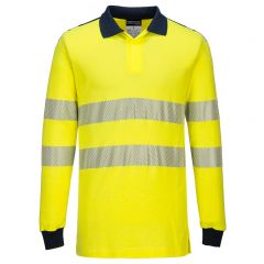 PW3 Workwear FR702 Yellow Navy FR Long Sleeve High Vis Polo Shirt