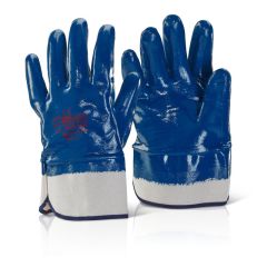 Blue Nitrile Heavyweight Fully Coated Work Gloves with Wide Safety Cuff