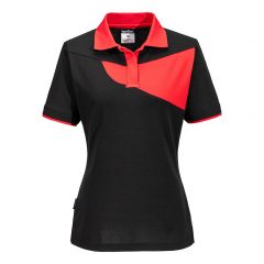 PW2 Workwear PW219 Black And Red Short Sleeve Womens Work Polo Shirt