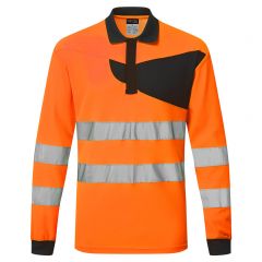 PW2 Workwear PW220 Orange Long Sleeve High Visibilty Work Polo Shirt