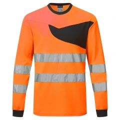 PW2 Workwear PW221 Orange Long Sleeve High Visibility Work Tee Shirt