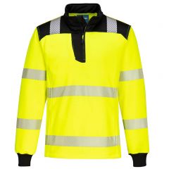 PW3 Workwear PW326 Yellow High Vis Quarter Zip Long Sleeve Sweatshirt