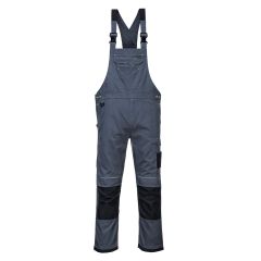 PW3 Workwear Grey Black Poly Cotton PW346 Kneepad Bib and Brace Overall