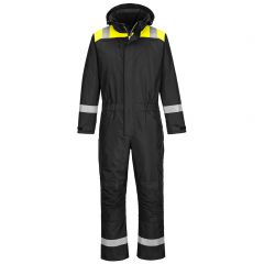 PW3 Workwear PW353 Black Waterproof Front Zip Opening Winter Coverall