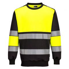 PW3 Workwear PW376 Yellow Crew Neck High Vis Class 1 Sweatshirt