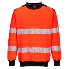 PW3 Workwear PW379 Red Black Soft Fabric Crew Neck High Vis Sweatshirt