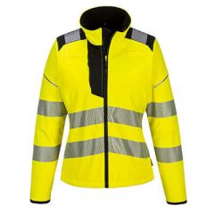 PW3 Workwear PW381 Yellow 3 Layer High Vis Womens Softshell Jacket