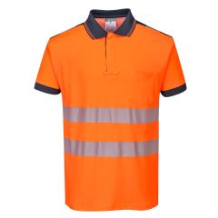 PW3 Workwear High Vis T180 Orange Navy Short Sleeve Work Polo Shirt