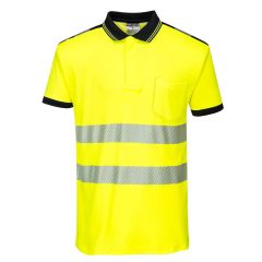 PW3 Workwear High Vis T180 Yellow Black Short Sleeve Work Polo Shirt