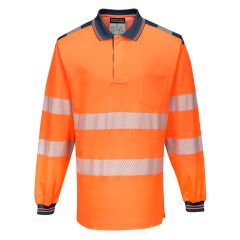 PW3 Workwear High Vis T184 Orange Navy Long Sleeve Work Polo Shirt