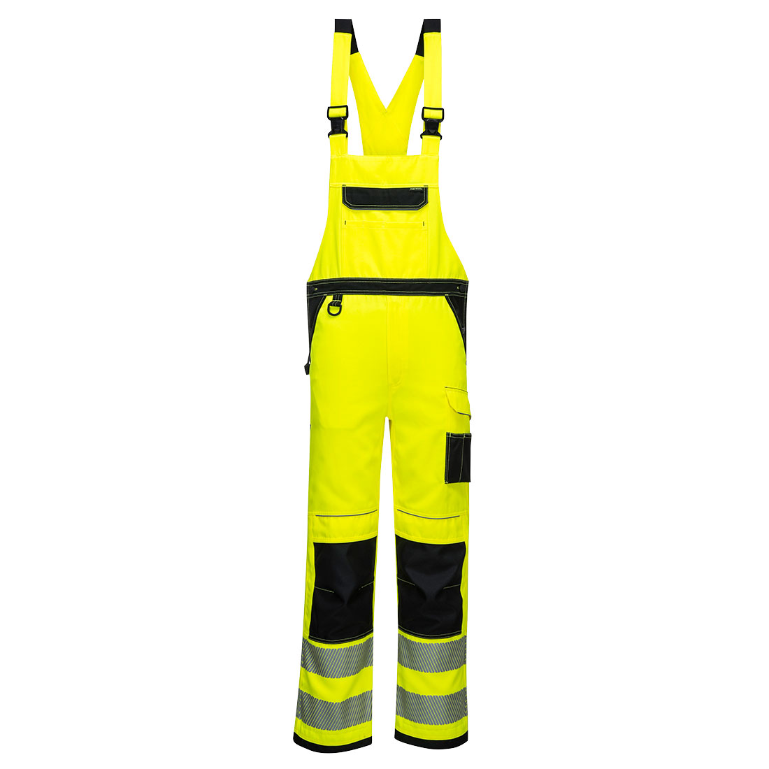 PW3 Workwear High Vis PW344 Yellow and Black Bib and Brace Overall Small
