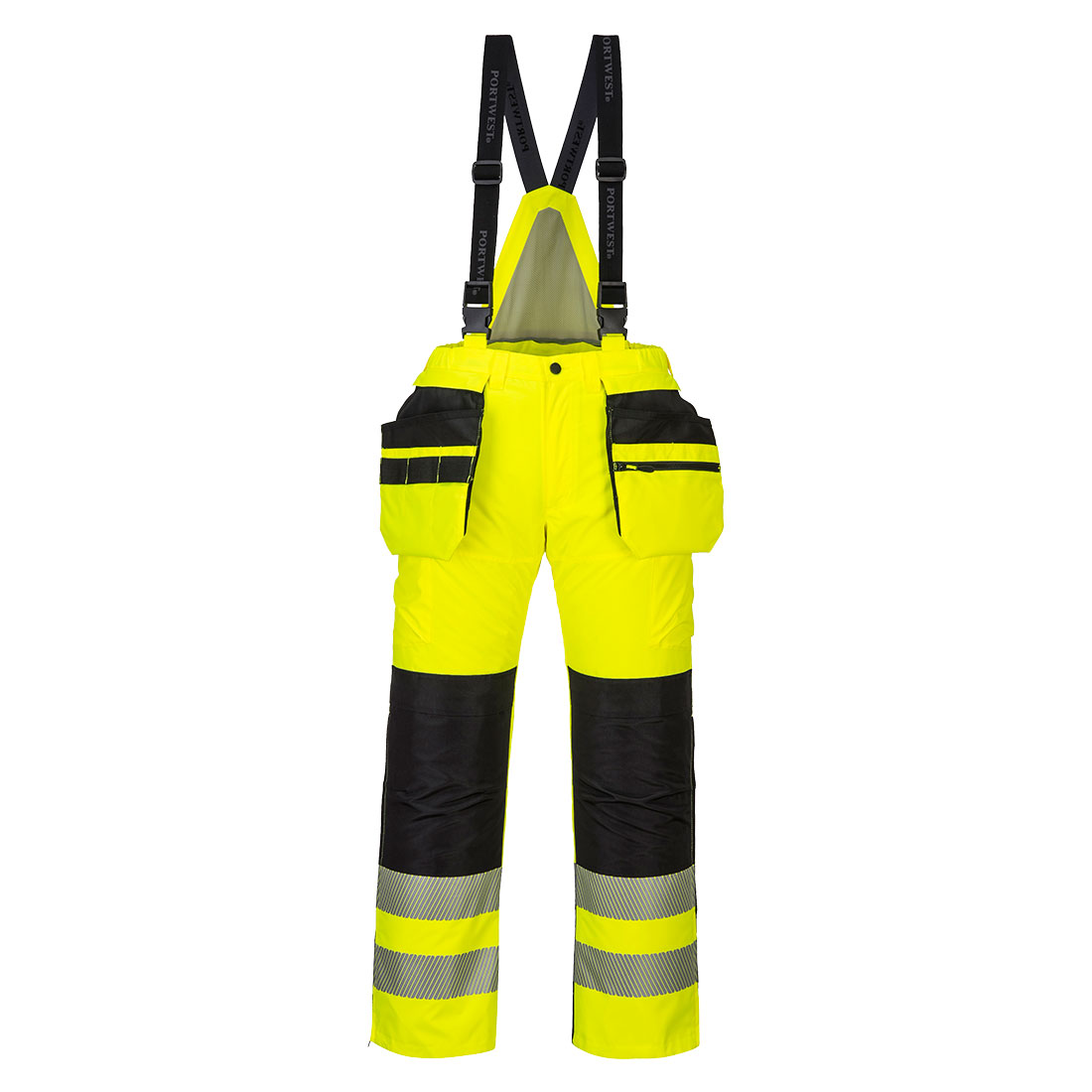 PW3 Workwear High Vis PW351 Yellow Black Insulated Bib Work Trousers Small