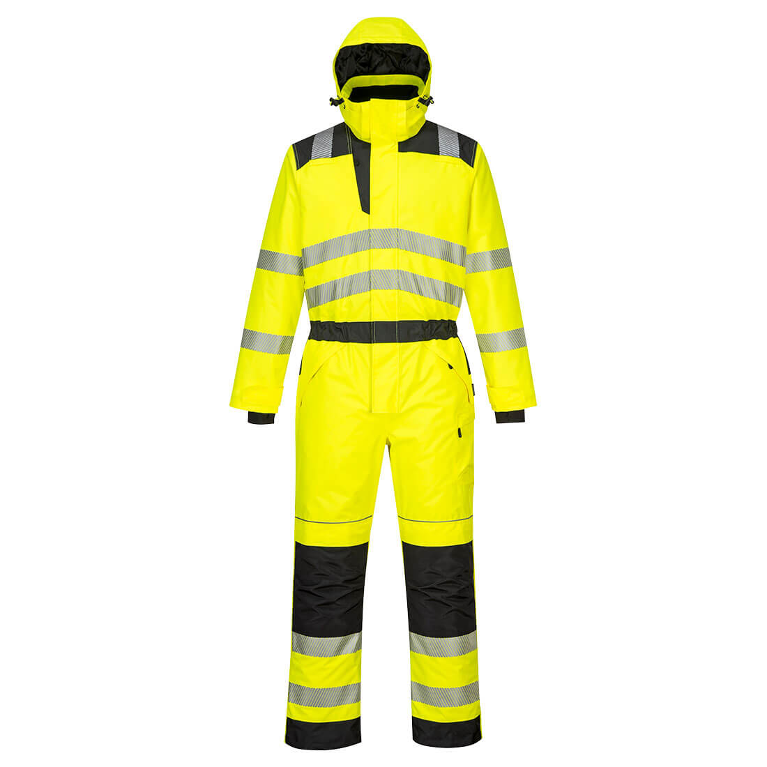 PW3 Workwear High Vis Yellow and Black PW352 Waterproof Hooded Overall Medium