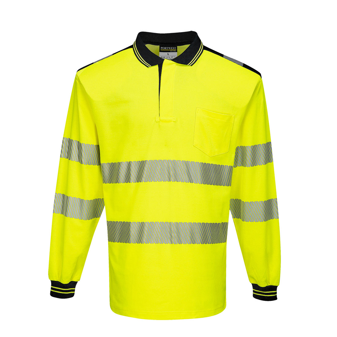 PW3 Workwear High Vis T184 Yellow Black Long Sleeve Work Polo Shirt 2X Large